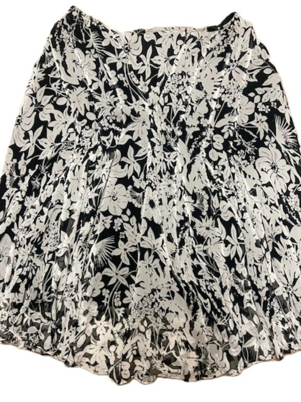 Charter Club sz 14 Ladies Panel Flared Skirt Floral NAVY White Chiffon Read